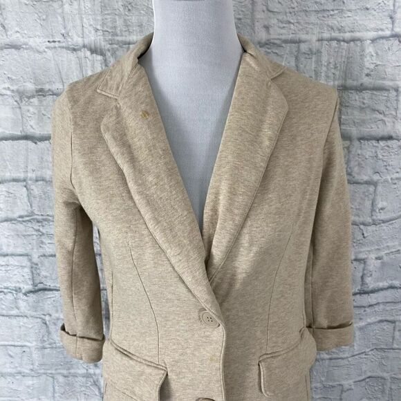 New York & Co women S cotton blend button up long jacket tan - Picture 3 of 13